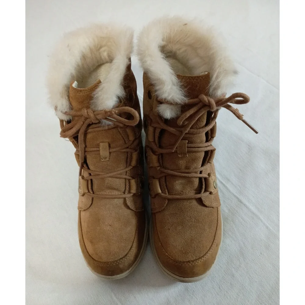 Sorel Emelie Lace Faux Fur Waterproof Suede Winter Boots Brown Women Size 7